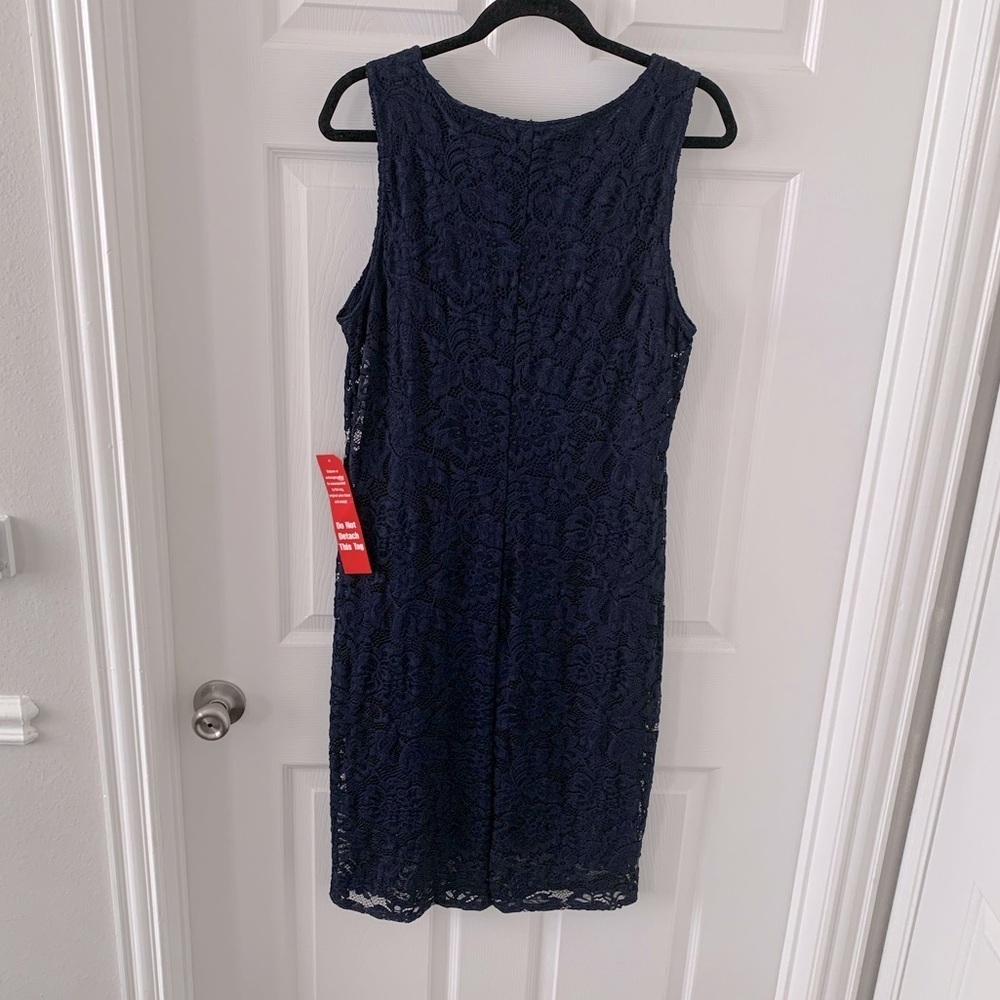 Onyx Nite 2 Piece Navy Blue Lace Overlay Dress - Picture 4 of 6